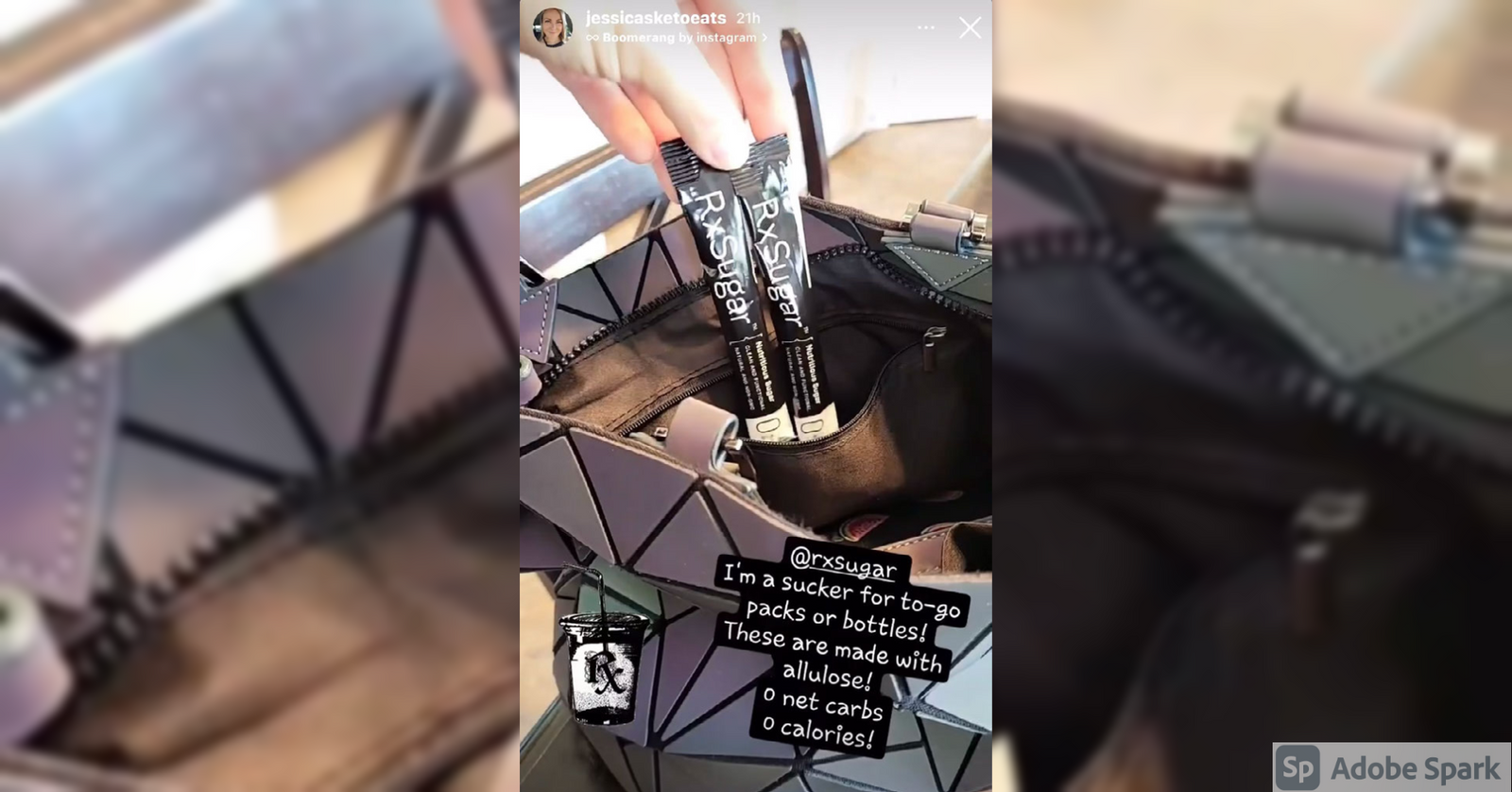 JessicasKetoEats Using Her RxSugar Stick Packs On The Go!