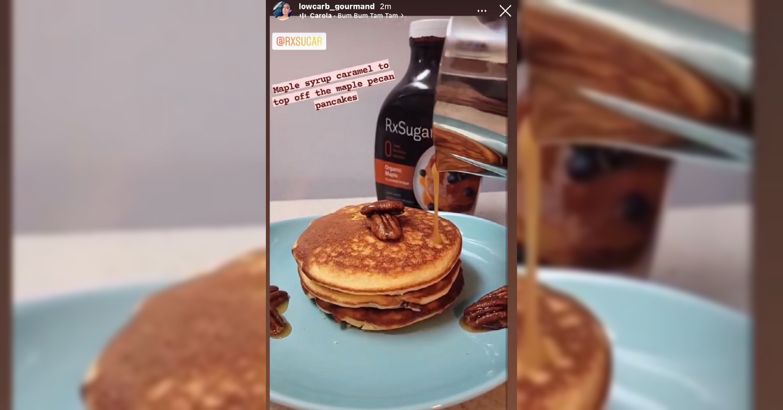 Low Carb Gourmand Using Her RxSugar Organic Maple Syrup On Her Caramel Pancakes