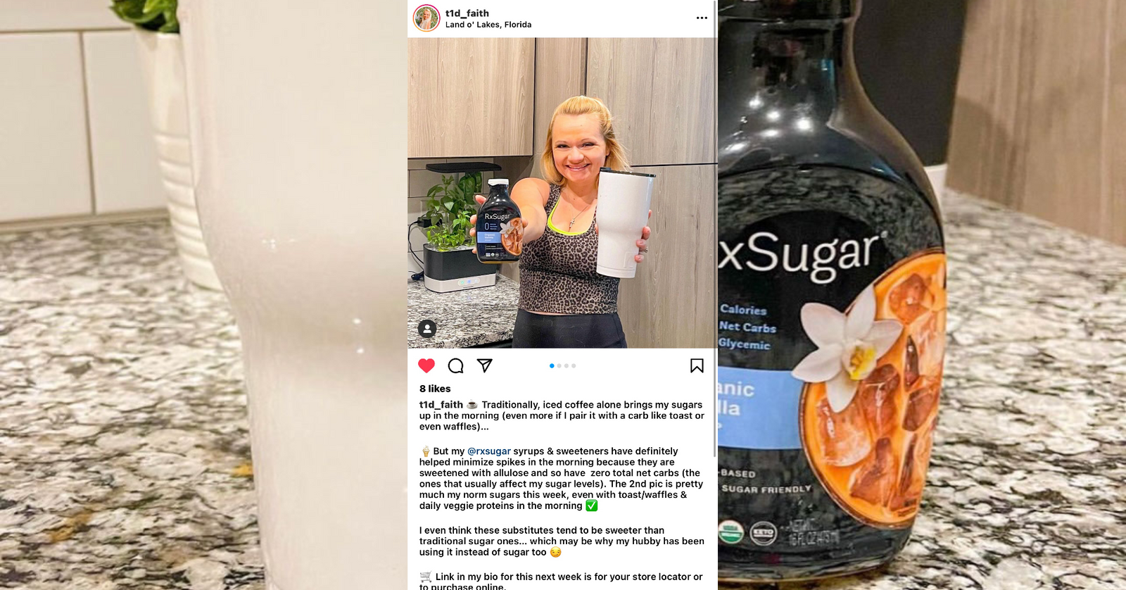 T1D Faith Using Her RxSugar Vanilla In Her Morning Coffee