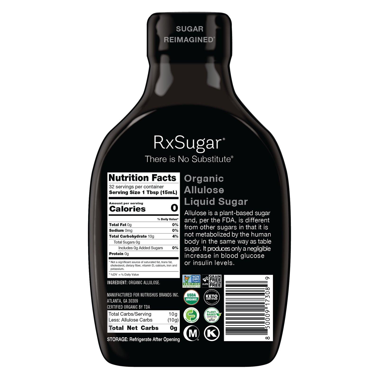 RxSugar Organic Liquid Sugar Bottle Front