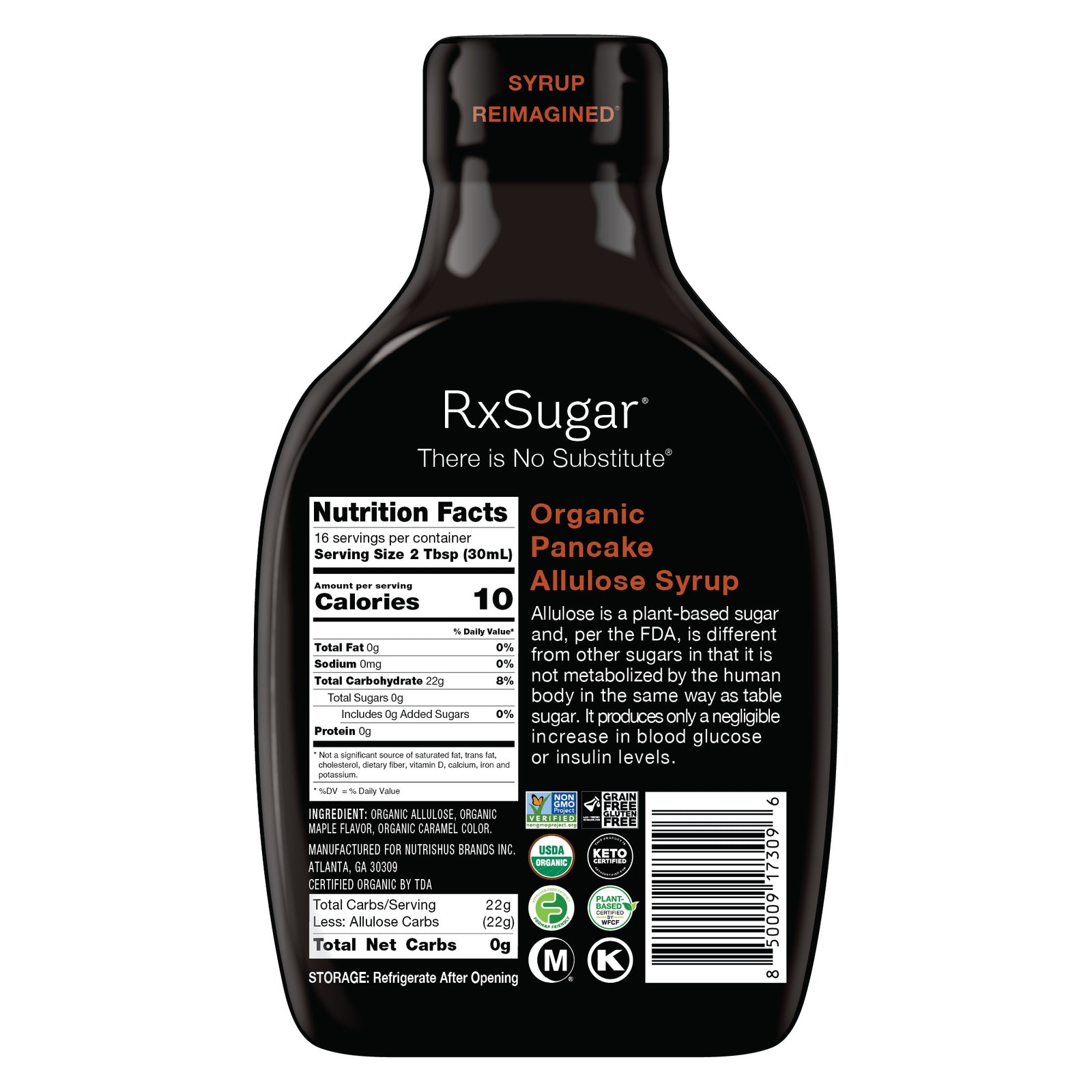 RxSugar Organic Pancake Syrup Bottle Front